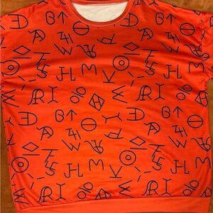 Graphic Red Crewneck Top with Black Western Symbol Print